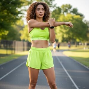 Champion Athletic Wear. Women's Neon Green Athletic Shorts and Bra